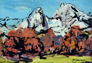 Werkverzeichnis Nr. 1566, um 1990, begonnen um 1960, Watzmann, Öl auf Karton, 40,7 x 57,8 cm