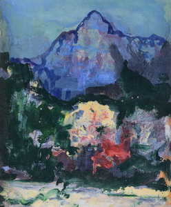 Werkverzeichnis Nr. 1570, um 1990, Blauer Berg, Öl auf Karton, 45,0 x 37,0 cm