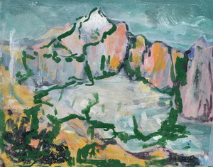 Werkverzeichnis Nr. 1571, um 1990, Weisshorn, Öl auf Hartfaser, 55,8 x 70,8 cm
