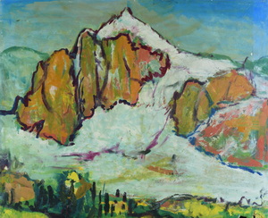 Werkverzeichnis Nr. 1572, um 1990, Weisshorn, Öl auf Karton, 74,3 x 92,0 cm