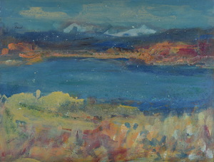 Werkverzeichnis Nr. 1538, um 1990, Großer Ostersee, Öl auf Karton, 37,5 x 48,6 cm