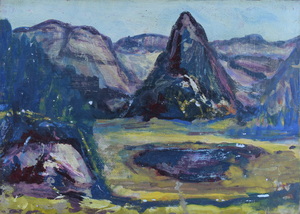 Werkverzeichnis Nr. 1565, um 1990, Funtensee mit Schottmalhorn, Öl auf Karton, 38,0 x 53,2 cm