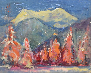 Werkverzeichnis Nr. 1610, um 1991, Herzogstand und Heimgarten, Öl auf Karton, 56,0 x 71,0 cm