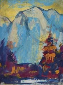Werkverzeichnis Nr. 1630, um 1992, Berg in Hellblau, Öl auf Karton, 36,0 x 26,5 cm