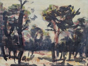 Werkverzeichnis Nr. 1622, um 1992, Bäume,  Acryl auf Karton, 37,0 x 48,5 cm