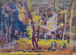 Werkverzeichnis Nr. 1623, um 1992, Waldrand, Acryl auf Karton, 38,0 x 53,0 cm