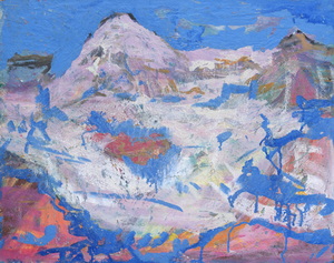 Werkverzeichnis Nr. 1635, um 1992, Schneebedeckte Berge, Öl auf Hartfaser, 56,0 x 71,0 cm