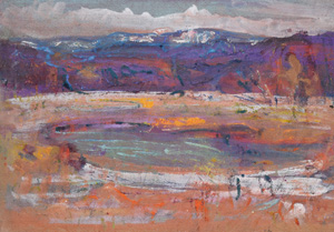 Werkverzeichnis Nr. 1615, um 1992, Moorsee in Voralpengebiet, Acryl auf Hartfaser, 44,8 x 63,2 cm