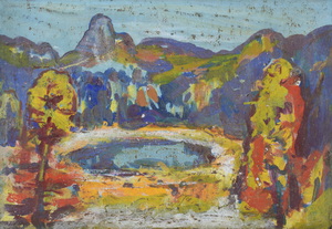 Werkverzeichnis Nr. 1662, um 1993, Funtensee mit Schottmalhorn, Öl auf Karton, 40,0 x 57,0 cm