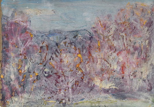 Werkverzeichnis Nr. 1659, um 1993, Landschaft mit Bäumen, weiß übermalt, Acryl, Öl auf Karton, 41,0 x 57,7 cm