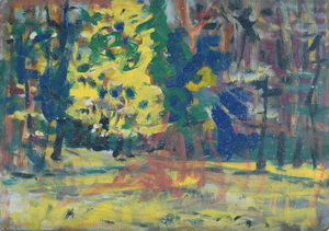 Werkverzeichnis Nr. 1686, um 1994, Waldrand,  Acryl auf Karton, 41,7 x 58,5 cm