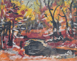 Werkverzeichnis Nr. 1678, 1994, Mühltal bei Starnberg, Acryl auf Hartfaser, 56,2 x 70,2 cm