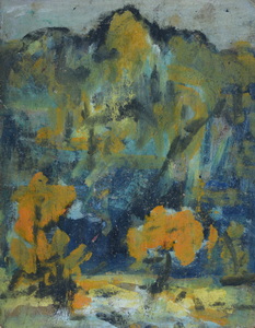 Werkverzeichnis Nr. 1691, um 1994, Landschaft mit einem Berg, Öl auf Karton, 38,0 x 29,5 cm