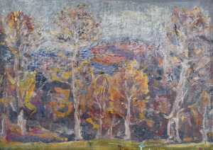 Werkverzeichnis Nr. 1683, um 1994, Bäume, teilweise weiß übermalt,  Öl auf Karton, 56,9 x 80,3 cm