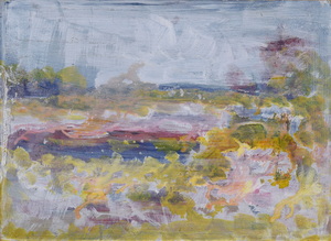 Werkverzeichnis Nr. 1761, um 1995, Mooslandschaft mit Teich, Acryl auf Karton, 37,5 x 50,5 cm