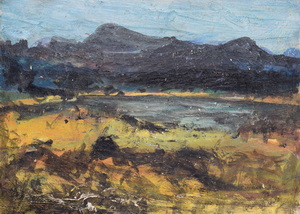 Werkverzeichnis Nr. 1714, um 1995, Voralpensee, Acryl, Öl auf Karton, 38,2 x 53,2 cm