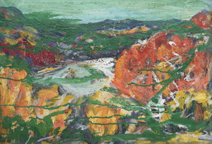 Werkverzeichnis Nr. 1702, 1995, Isar, grün übermalt, Acryl/Öl auf Karton, 40,2 x 58,2 cm