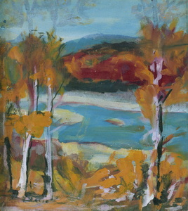 Werkverzeichnis Nr. 1703, um 1995,  Blick auf die Isar, Acryl auf Hartfaser, 45,3 x 41,2 cm