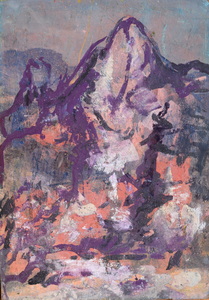 Werkverzeichnis Nr. 1727, um 1995, Berg in Violett und Rosa, Acryl auf Karton, 57,0 x 40,0 cm