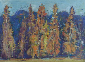 Werkverzeichnis Nr. 1752, um 1996, Lerchen vor Bergen, Öl auf Karton, 44,7 x 59,6 cm