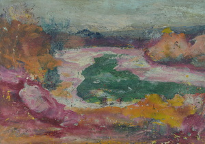Werkverzeichnis Nr. 1747, um 1996, Isar mit weiten Kiesbänken, Öl auf Karton, 40,0 x 57,0 cm