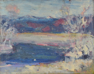 Werkverzeichnis Nr. 1740, um  1996, Voralpensee, Acryl, Öl auf Hartfaser, 56,3 x 71,0 cm