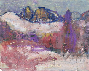 erkverzeichnis Nr. 1789, um 1997, Berge und Bäumen, Acryl, Öl auf Hartfaser, 56,7 x 71,0 cm