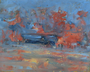Werkverzeichnis Nr. 1792, um 1997, Innere Landschaft, Bäume, Acryl, Öl auf Karton, 31,1 x 38,8 cm