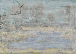 Werkverzeichnis Nr. 1775, um 1997, Weiher mit Bäumen, weiß übermalt, Öl auf Karton, 38,4 x 52,8 cm