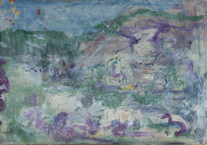 Werkverzeichnis Nr. 1768, um 1997, Innere Landschaft, Blick auf einen Berg, Acryl, Öl auf Karton, 40,3 x 57,2 cm