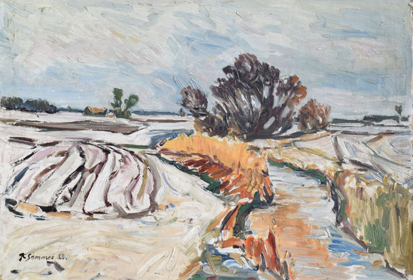 Mooslandschaft im Winter, 1955, Öl auf Karton, 52,2 x 73,9 cm