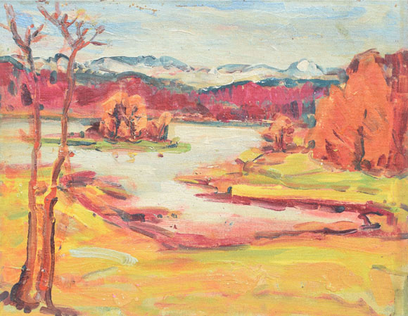 Großer Ostersee mit Marieninsel, um 1980, Acryl auf Harfaser, 56,0 x 70,0 cm