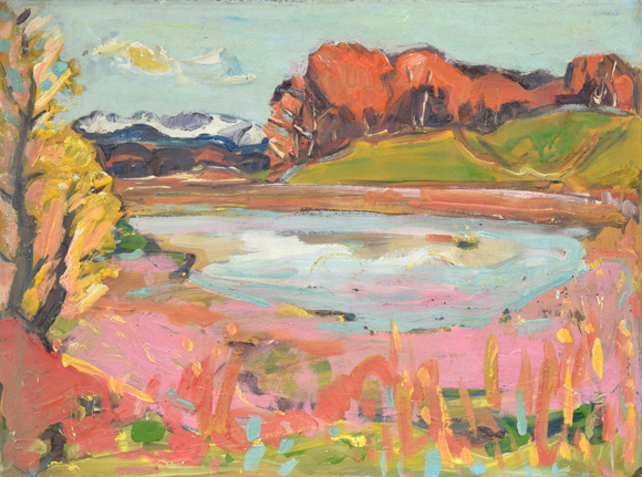 Ostersee, Frühjahr, um 1982, Öl auf Karton 59,5 x 79,8 cm