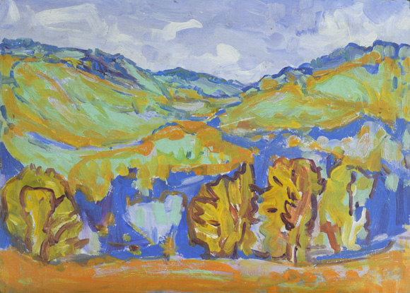 Mühltal bei Starnberg, um 1983, Öl auf Karton, 57,0 x 80,2 cm