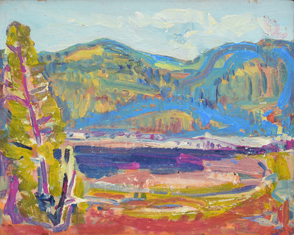 Walchensee, um 1989, Acryl auf Hartfaser, 56,4 x 71,2 cm